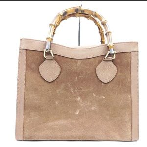Gucci Diana Camel Suede Vintage Bamboo Satchel EVC
